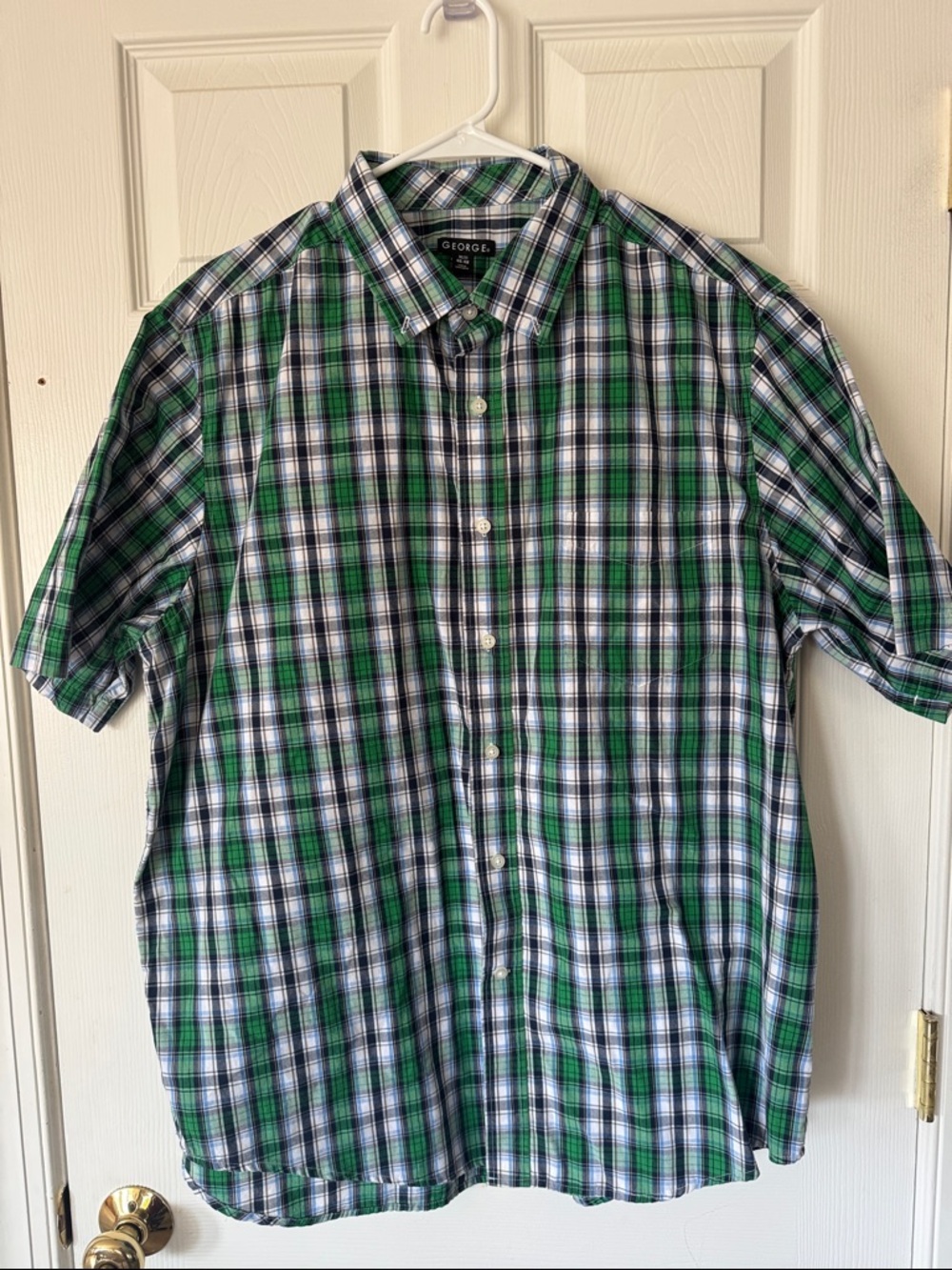 George Plaid Short-Sleeve Casual Office Business Button-Up Shirt XL